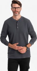 Ombre Męski longsleeve zapinany pod szyją z dzianiny waflowej grafitowy V3 OM-LSCL-0120 L. Szare bluzki z długim rękawem męskie Ombre, l, bez wzorów, z dzianiny, bez kołnierzyka. Za 129.99 zł.