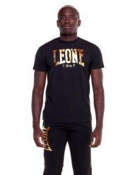 Złota koszulka męska. Czarne koszulki sportowe męskie LEONE 1947 APPAREL, l, bez wzorów, z bawełny, bez kołnierzyka, bez ramiączek, na fitness i siłownię. Za 42.06 zł.