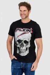 PHILIPP PLEIN Czarny t-shirt męski Platinum cut round neck space plein. Czarne t-shirty męskie Philipp Plein, l, z aplikacjami, prążkowane, bez kołnierzyka. W wyprzedaży za 799.99 zł.
