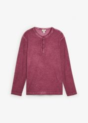 Bluzka z długim rękawem i dekoltem henley z efektem sprania z czystej bawełny organicznej. Niebieskie bluzki z długim rękawem męskie bonprix, m, bez wzorów, z bawełny, vintage, bez kołnierzyka. Za 79.99 zł.
