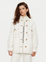 Tommy Hilfiger Koszula jeansowa WW0WW43728 Biały Relaxed Fit. Białe bluzki damskie Tommy Hilfiger, bez wzorów, z bawełny, bez kołnierzyka, bez ramiączek. Za 419.99 zł.