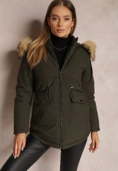 Ciemnozielona Kurtka Parka z Odpinanym Kapturem i Futerkiem Veazee. Zielone kurtki damskie Renee, na zimę, m, bez wzorów, z jeansu. Za 169.99 zł.