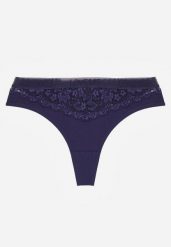 Granatowe Majtki Typu Stringi z Bawełną i Koronką Zeliche. Niebieskie stringi damskie Renee, l, bez wzorów, z bawełny. Za 7.99 zł.