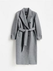 Płaszcz z wełną Manteco - ciemnoszary. Szare płaszcze damskie Reserved, l, bez wzorów, z tkaniny, bez kaptura. Za 699.99 zł.