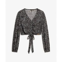 Bluzka wiązana z przodu Superdry Vintage. Szare bluzki damskie Superdry., bez wzorów, eleganckie, bez kołnierzyka, bez ramiączek. Za 262.15 zł.