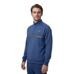 Męska bluza tenisowa ze stójką Siroko Tiebreak Navy. Niebieskie bluzy męskie SIROKO, m, bez wzorów, z materiału, bez kaptura, na fitness i siłownię. Za 257.00 zł.