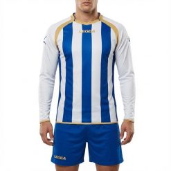 Męska Kurtka Treningowa do Biegania KIT RIAD ML Biało-Niebieska. Białe kurtki męskie Legea, m, bez wzorów, z bawełny, sportowe, z kapturem. Za 80.00 zł.