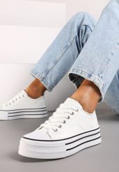 Białe Streetwearowe Trampki Basic na Grubej Podeszwie w Paski Avirissa. Białe trampki i tenisówki damskie Renee, bez wzorów, z jeansu, eleganckie, bez zapięcia. Za 79.99 zł.