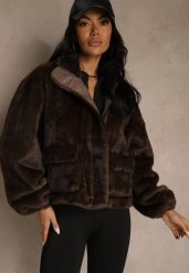 Brązowa Kurtka Futerko z Ozdobnymi Kieszeniami Vetiline. Brązowe kurtki i płaszcze dla dziewczynek Renee, bez wzorów, z futra, bez kaptura. Za 209.99 zł.