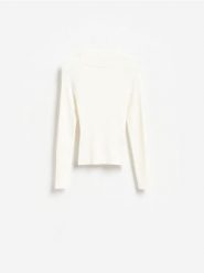 Sweter z dodatkiem wiskozy - kremowy. Białe swetry damskie Reserved, l, bez wzorów, z bawełny, bez kołnierzyka, bez ramiączek, bez kaptura. Za 109.99 zł.