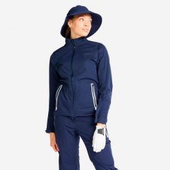 Kurtka do golfa damska Inesis RW500 wodoodporna. Niebieskie kurtki sportowe damskie INESIS, na jesień, l, bez wzorów, z materiału, bez kaptura, na golfa. Za 249.99 zł.