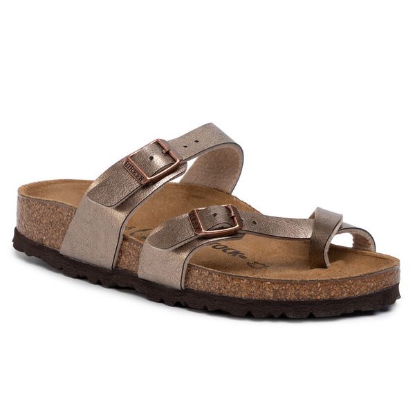 Japonki Birkenstock. Żółte klapki damskie Birkenstock, bez wzorów, bez obcasa. Za 379.99 zł.