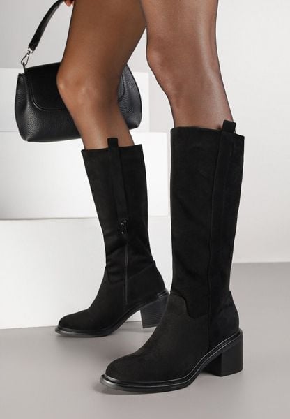 Czarne Kozaki Oficerki Vices na Słupku z Ozdobnymi Panelami przy Cholewce Aforrive. Czarne kozaki damskie Born2be, z jeansu, bez obcasa, na obcasie. Za 139.99 zł.