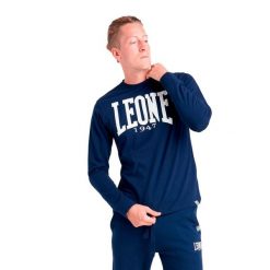 Męska koszulka z długim rękawem Leone 1947 Apparel. Niebieskie buty sportowe męskie LEONE 1947 APPAREL, l, bez wzorów, z tkaniny, bez kołnierzyka, bez ramiączek, na fitness i siłownię. W wyprzedaży za 92.45 zł.