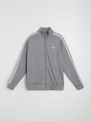 Rozpinana bluza sportowa bomberka - szary. Szare bluzy męskie Sinsay, l, bez wzorów, bez kaptura. Za 59.99 zł.