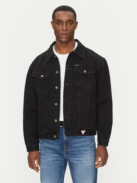 Guess Jeans Kurtka jeansowa M4BN38 D5EK2 Czarny Regular Fit. Czarne kurtki męskie Guess Jeans, m, z aplikacjami, z bawełny, bez kaptura. Za 454.99 zł.