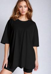 Czarny Bawełniany T-shirt Koszulka z Krótkim Rękawem Bevima. Czarne bluzki damskie Born2be, bez wzorów, z bawełny, bez kołnierzyka. Za 59.99 zł.