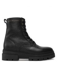 Tommy Hilfiger Trzewiki Bicolor Leather Lace-Up FW0FW08160 Czarny. Czarne botki damskie Tommy Hilfiger, ze skóry, bez obcasa, na płaskiej podeszwie, bez zapięcia. Za 529.99 zł.