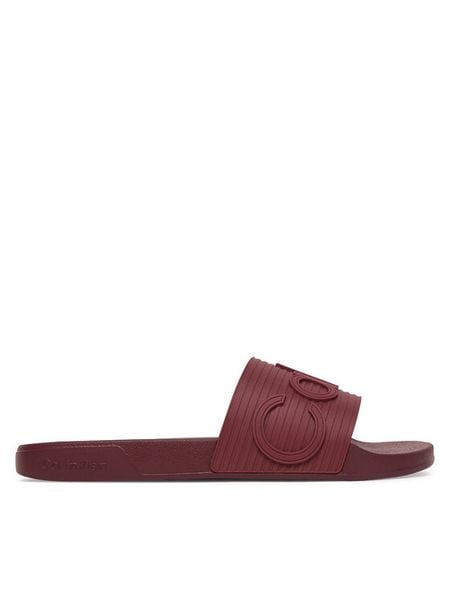 Calvin Klein Klapki Nemo - Contoured Emblem Logo Sliders HM0HM02113 Bordowy. Czerwone klapki męskie Calvin Klein, z syntetyku. Za 133.99 zł.
