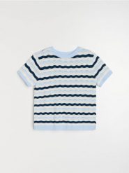 Swetrowa bluzka z krótkim rękawem - granatowy. Niebieskie bluzki damskie Sinsay, l, bez wzorów, bez kołnierzyka, bez ramiączek. Za 39.99 zł.