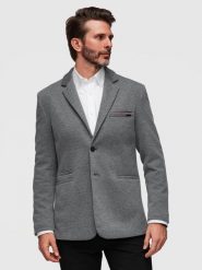 Dzianinowa męska marynarka o dopasowany kroju SLIM FIT - jasnoszara V2 - Rozmiar: L. Szare marynarki męskie Ombre Clothing, bez wzorów, z bawełny, biznesowe. Za 379.99 zł.