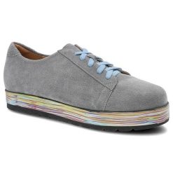 Półbuty damskie Annmex, ze skóry zamszowej i sznurowane, szare, 8487. Szare półbuty damskie Annmex, bez wzorów, ze skóry, eleganckie, bez obcasa, na platformie, bez zapięcia. Za 219.00 zł.