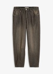 Jeansy typu barrel, mid waist, z wygodnym pasem. Szare jeansy damskie bonprix. Za 149.99 zł.