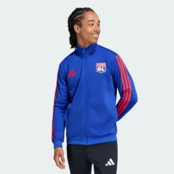 Bluza dresowa Olympique Lyonnais DNA. Niebieskie bluzy męskie Adidas, uniwersalny, bez wzorów, z dresówki, bez kaptura, do piłki nożnej. Za 329.00 zł.