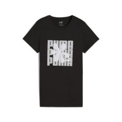 Damska koszulka GRAPHICS PUMA Black. Czarne koszulki sportowe damskie Puma, m, bez wzorów, z bawełny, bez kołnierzyka, bez ramiączek, na fitness i siłownię. Za 67.99 zł.