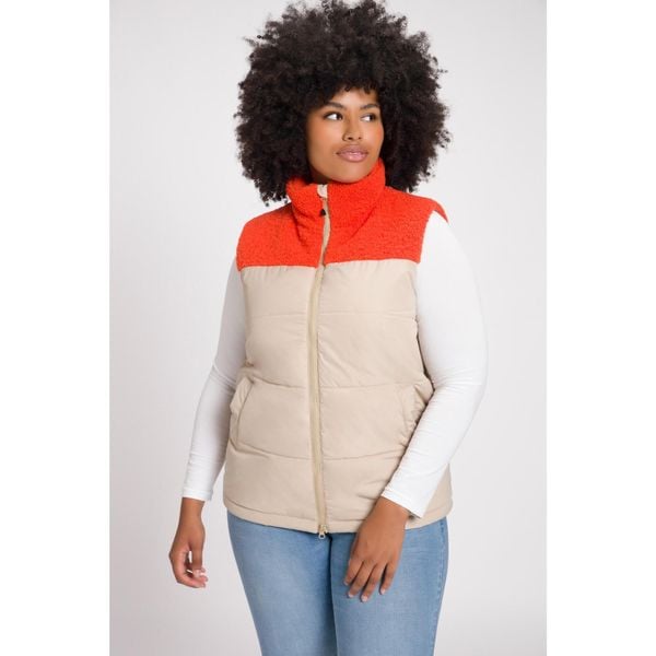 Damskie Pikowana kamizelka pluszowy polar stójka dwukierunkowy suwak. Brązowe kurtki damskie Ulla Popken, plus size, bez wzorów, z materiału, bez kaptura, trekkingowe. W wyprzedaży za 343.99 zł.