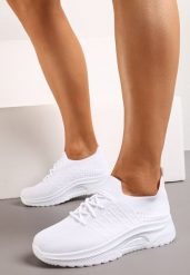 Białe Wsuwane Buty Sportowe z Elastyczną Cholewką i Ozdobną Wstawką na Podeszwie Moonsara. Białe obuwie sportowe damskie Born2be, bez wzorów, z jeansu, na fitness i siłownię. Za 49.99 zł.