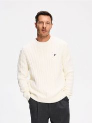 Sweter z haftem - złamana biel. Swetry przez głowę męskie Reserved, l, bez wzorów, z bawełny, bez kołnierzyka. Za 149.99 zł.