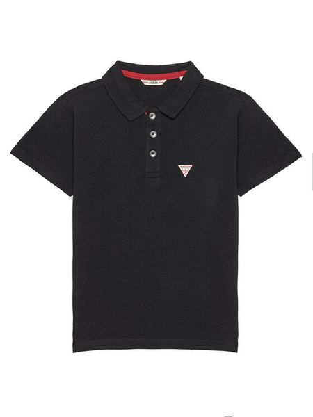 Guess Polo L2GP02 KAPY0 Czarny Regular Fit. Czarne t-shirty dla chłopców Guess, z aplikacjami, z bawełny, bez ramiączek. Za 99.99 zł.