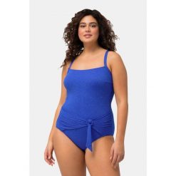 Damski Strój kąpielowy brokat faktura miękkie miseczki w kopertowym stylu. Niebieskie kostiumy jednoczęściowe damskie Ulla Popken, plus size, bez wzorów, z materiału, sportowe, plus size, do pływania. Za 244.99 zł.