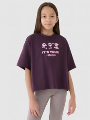 4F Crop top oversize z nadrukiem dziewczęcy - fioletowy 122 (6-7 lat). Fioletowe t-shirty i topy dla dziewczynek 4f, bez wzorów, z bawełny, bez ramiączek. W wyprzedaży za 19.99 zł.