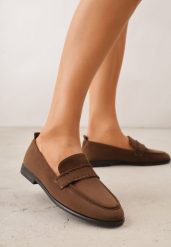 Jasnobrązowe Mokasyny Vices z Wkładką ze Skóry Naturalnej i Paskiem z Przeszyciami Fonarrie. Brązowe mokasyny damskie Renee, z jeansu, eleganckie. Za 89.99 zł.