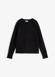Sweter z dzianiny z raglanowymi rękawami. Brązowe swetry damskie bonprix, bez wzorów, z dzianiny, bez kołnierzyka, bez ramiączek, bez kaptura. Za 109.99 zł.