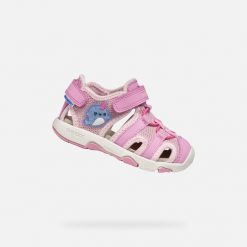 Sandały GEOX B SANDAL MULTY GIRL Rose. Czerwone sandały damskie Geox, bez wzorów, z syntetyku, bez obcasa, bez zapięcia. Za 195.99 zł.