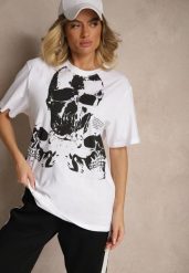 Biała Koszulka z Bawełny Ozdobiona Wzorem Czaszki Maivelle. Białe t-shirty i topy dla dziewczynek Renee, bez wzorów, z bawełny, bez ramiączek. Za 34.99 zł.