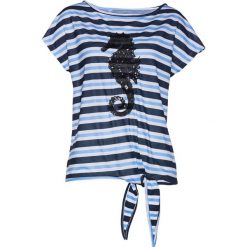 Shirt z przewiązaniem bonprix ciemnoniebiesko-niebiesko-biały. Bluzki damskie bonprix. Za 69.99 zł.
