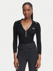 Elisabetta Franchi Bluzka MK-17B-66E2-V300 Czarny Slim Fit. Czarne bluzki damskie Elisabetta Franchi, bez wzorów, z wełny, bez kołnierzyka, bez ramiączek. Za 1,289.00 zł.