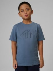 4F T-shirt regular z nadrukiem chłopięcy - granatowy 152 (11-12 lat). Niebieskie t-shirty dla chłopców 4f, bez wzorów, z bawełny, bez ramiączek. Za 39.99 zł.