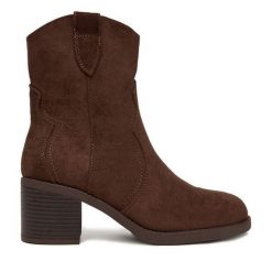 Botki JENNY. Brązowe botki damskie Jenny, bez obcasa, na słupku, bez zapięcia. Za 169.99 zł.