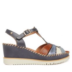 Sandały Pikolinos. Niebieskie sandały damskie Pikolinos, bez wzorów, bez obcasa, na koturnie, bez zapięcia. Za 599.99 zł.