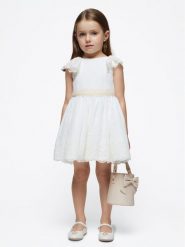 Mayoral Sukienka elegancka 3914 Écru Regular Fit. Sukienki dla dziewczynek Mayoral, bez wzorów, z syntetyku, eleganckie, bez ramiączek. Za 139.99 zł.