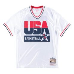 Autentyczna koszulka drużyny USA Scottie Pippen. Białe koszulki sportowe męskie Mitchell & Ness, bez wzorów, bez kołnierzyka, bez ramiączek, do koszykówki. Za 744.70 zł.