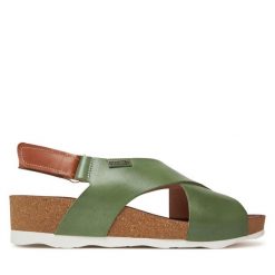 Sandały Pikolinos. Zielone sandały damskie Pikolinos, bez wzorów, bez obcasa, na płaskiej podeszwie, bez zapięcia. Za 369.99 zł.