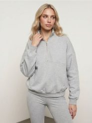 Bluza half-zip z bawełną - szary. Szare bluzy damskie Sinsay, l, bez wzorów, z bawełny, bez kaptura. Za 49.99 zł.