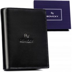 Portfel skórzany Rovicky RV-75699-9B-BCA czarny. Czarne portfele męskie ROVICKY, bez wzorów, ze skóry. Za 70.00 zł.