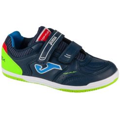 Buty halowe - halówki chłopięce, Top Flex Jr 25 TPJS INV. Niebieskie buty sportowe chłopięce Joma, bez wzorów, bez zapięcia, do piłki nożnej. Za 129.99 zł.